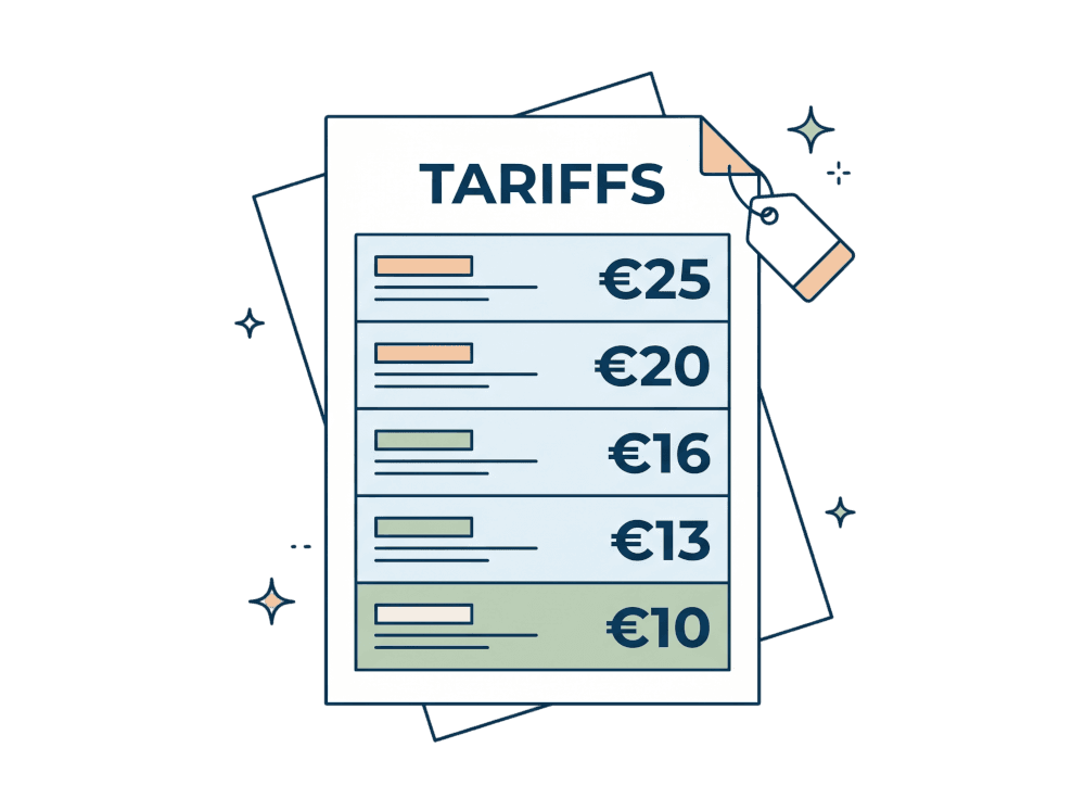 Invoice with tiered euro pricing rows and price tags