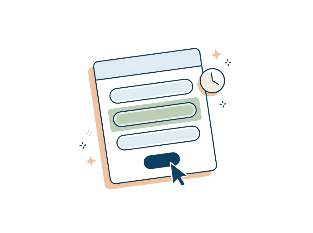 Formulario compacto de envío con cursor y un icono de reloj