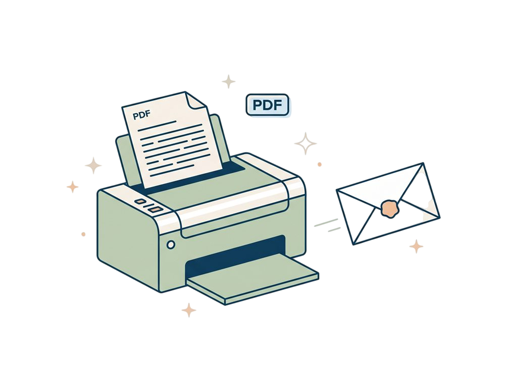 PDF being printed and sealed into an envelope