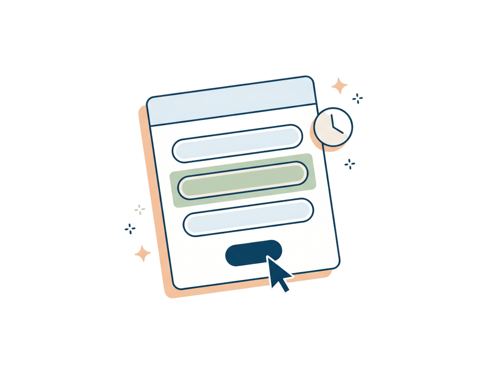Formulario compacto de envío con cursor y un icono de reloj